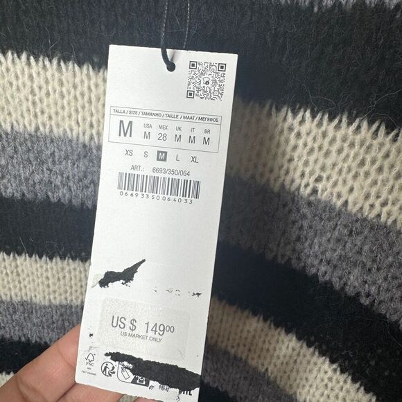 Zara Steven Meisel Sweater Women's Medium Striped Knitted Pullover Oversized NWT - Picture 7 of 13